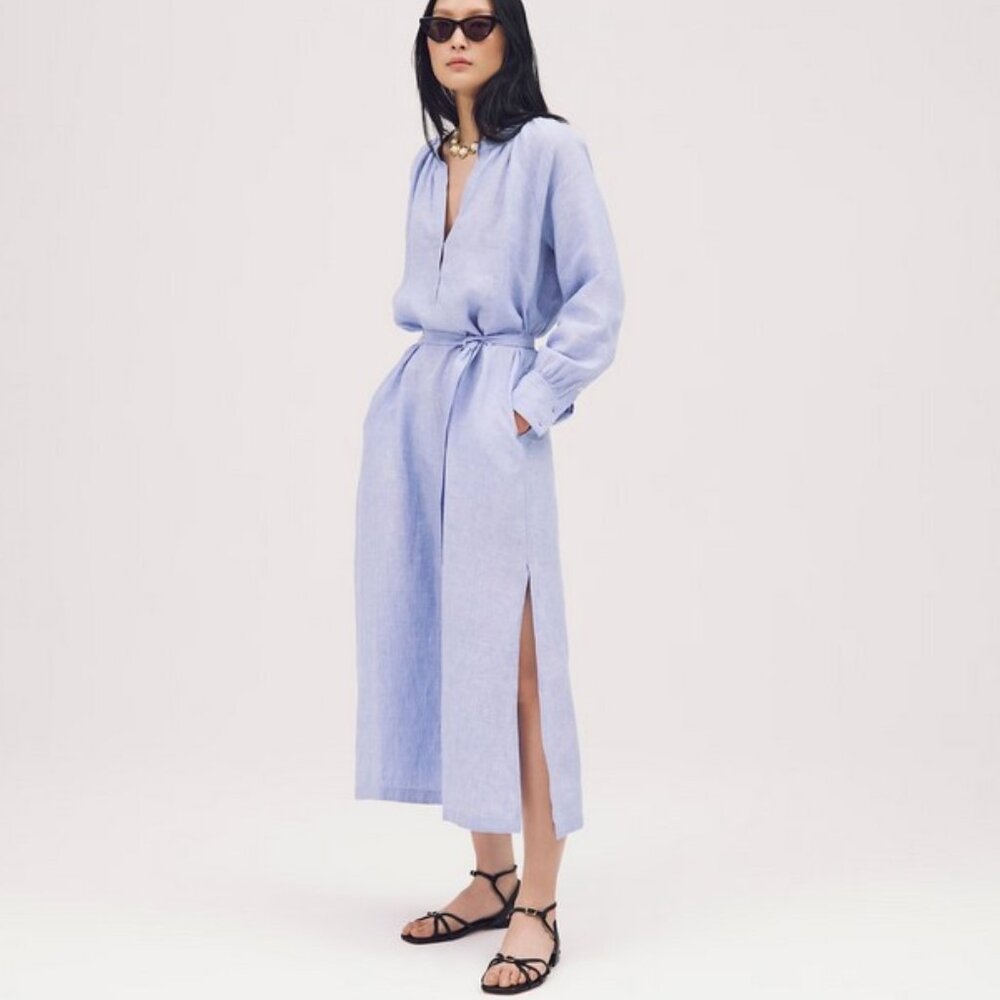 J. Crew Light Blue Linen Maxi Shirt Dress - Picture 2 of 15